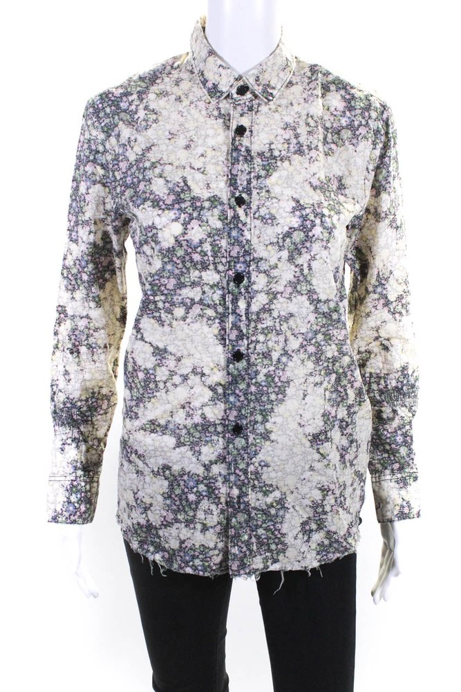 Saint Laurent Womens Cotton Floral Print Button Up Blouse Top Multicolor 7833293226044