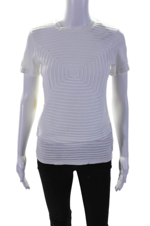 CIVIDINI Womens Cotton Ribbed Round Neck Short Sleeve Top White 7833294274620