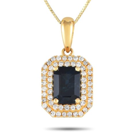 LB Exclusive 14K Yellow Gold 0.24ct Diamond and Sapphire Pendant Necklace PD4-15905YSA