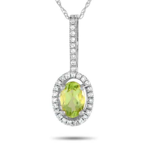 LB Exclusive 14K White Gold 0.09ct Diamond and Peridot Pedant Necklace PD4-16077WPE