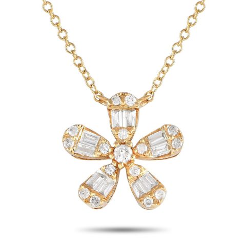 LB Exclusive 14K Yellow Gold 0.23ct Diamond Flower Necklace PN14995