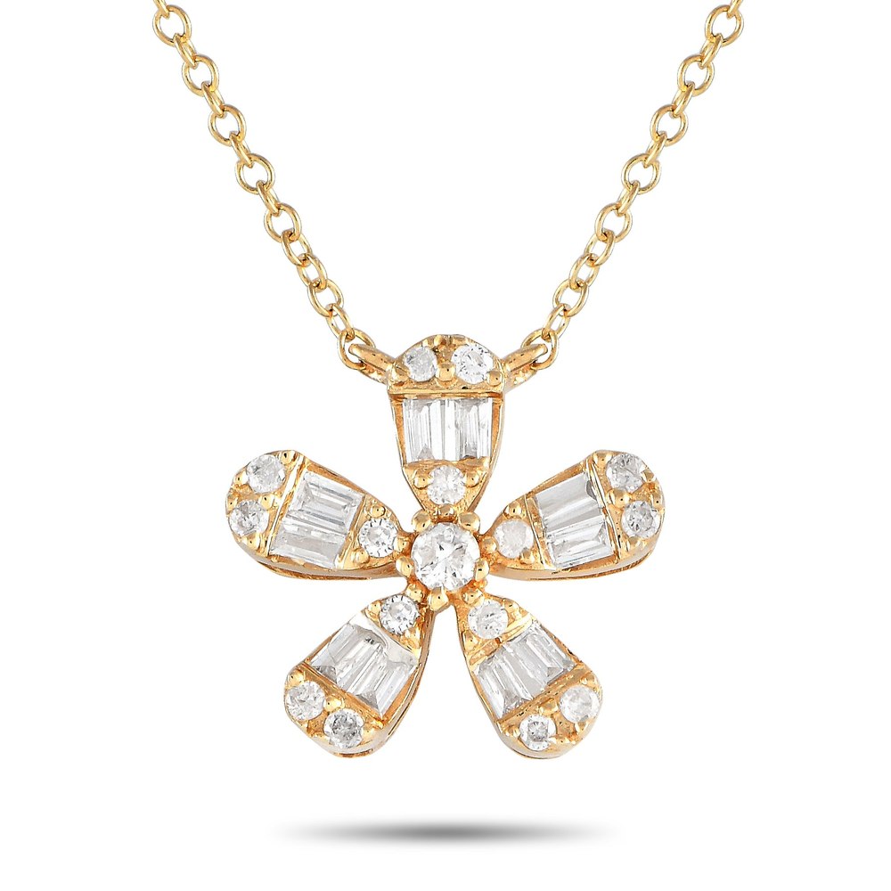 LB Exclusive 14K Yellow Gold 0.23ct Diamond Flower Necklace PN14995
