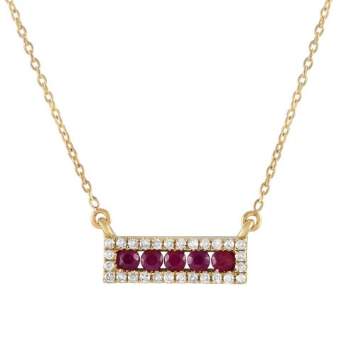 LB Exclusive 14K Yellow Gold 0.15ct Diamond and Ruby Pendant Necklace NK4-14783YRU