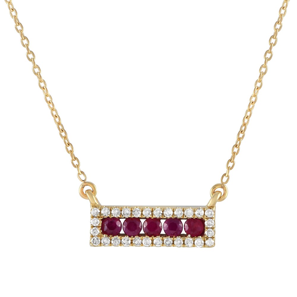 LB Exclusive 14K Yellow Gold 0.15ct Diamond and Ruby Pendant Necklace NK4-14783YRU