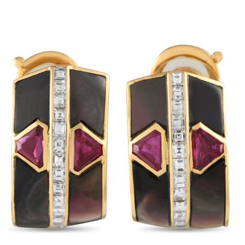 Piaget 18K Yellow Gold 0.85ct Diamond, Ruby, and Mother of Pearl Clip-On Earrings VC12-120523
