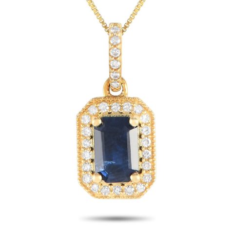 LB Exclusive 14K Yellow Gold 0.10ct Diamond and Sapphire Pendant Necklace PD4-16050YSA