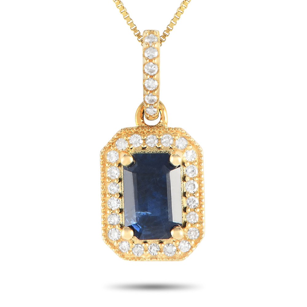 LB Exclusive 14K Yellow Gold 0.10ct Diamond and Sapphire Pendant Necklace PD4-16050YSA