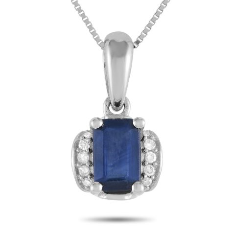 LB Exclusive 14K White Gold 0.03ct Diamond and Sapphire Pendant Necklace PD4-16049WSA