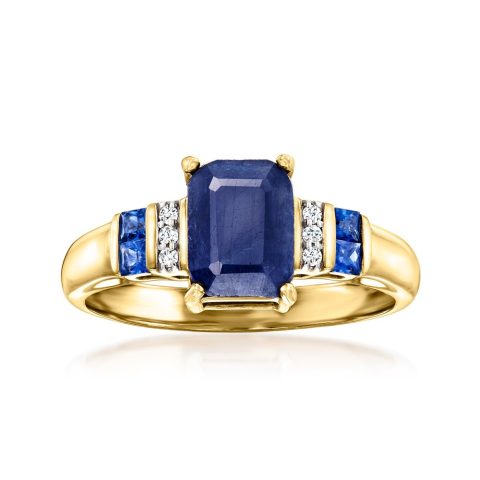 Ross-Simons Sapphire Ring With Diamond Accents in 14kt Yellow Gold