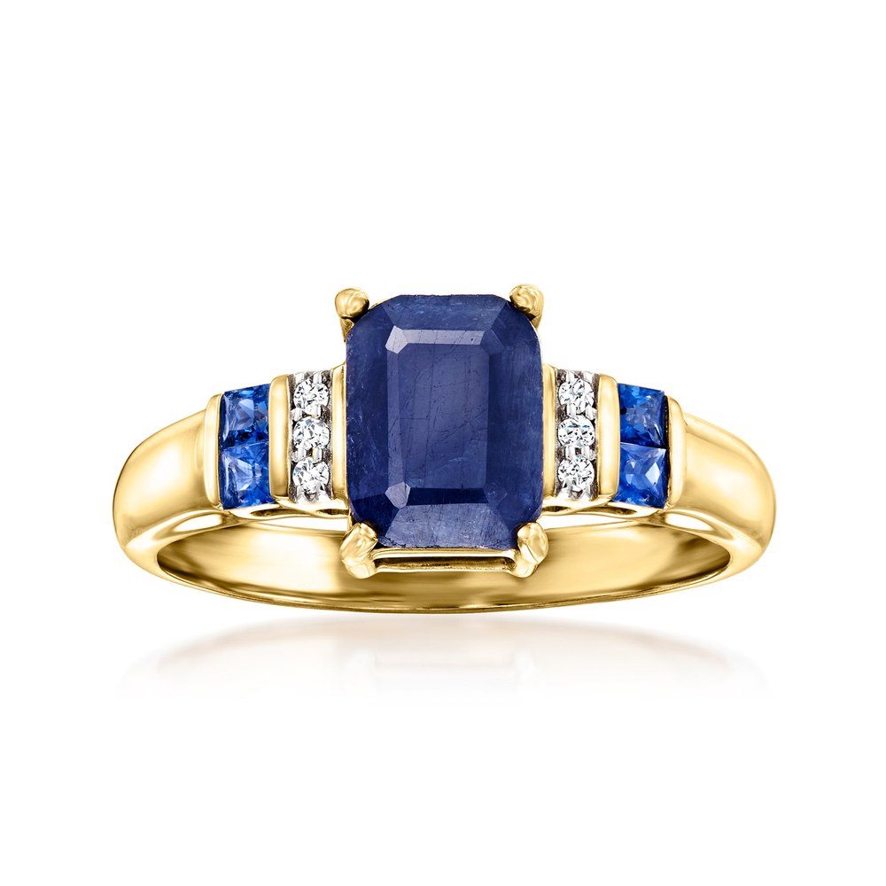 Ross-Simons Sapphire Ring With Diamond Accents in 14kt Yellow Gold