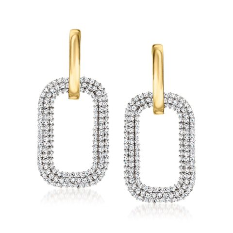 Ross-Simons White Topaz Paper Clip Link Hoop Drop Earrings in 18kt Gold Over Sterling