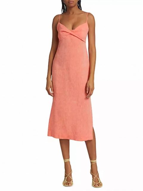 Twist Slip Midi Dress In Red Melange Linen 7704798887996