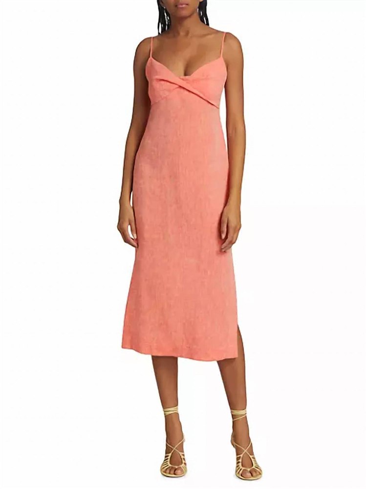 Twist Slip Midi Dress In Red Melange Linen 7704798887996