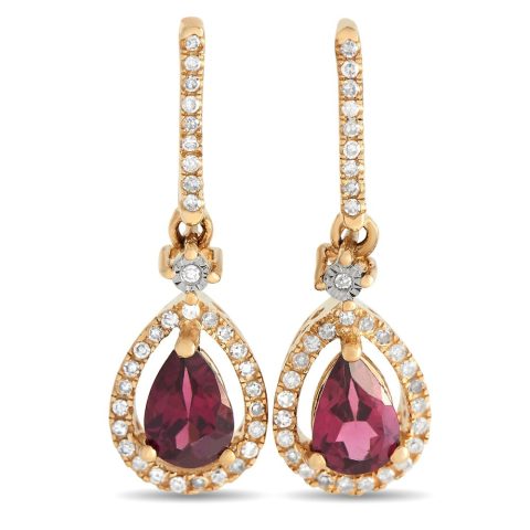 LB Exclusive 14K Yellow Gold 0.20ct Diamond and Garnet Pear Earrings ER4-15061YGA