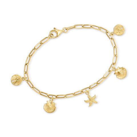 Ross-Simons 14kt Yellow Gold Sea Life Paper Clip Link Charm Bracelet
