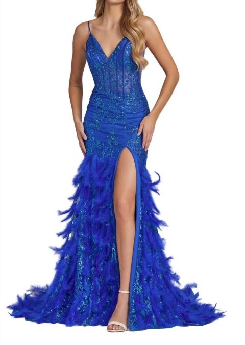 Glittered Long Prom Dress In Royal Blue 7833301024828
