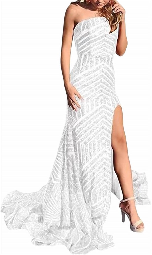 Sequin Mermaid Prom Dress In White 7833305415740