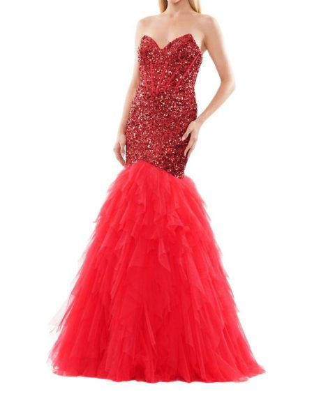 Sequin Mermaid Prom Dress In Red 7833305972796