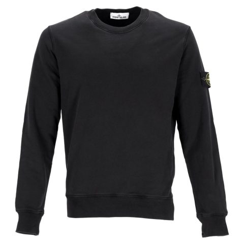 Stone Island Logo Patch Crewneck Sweatshirt in Black Cotton