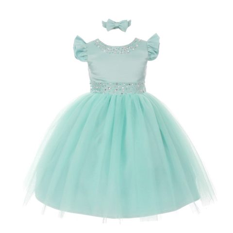 Little Girls Mint Rhinestone Pearl Accent Headband Easter Dress 2-4T