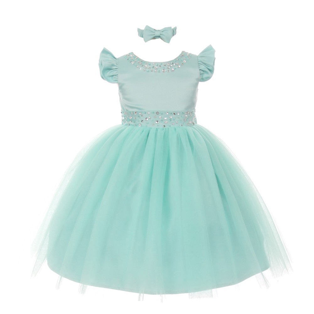 Little Girls Mint Rhinestone Pearl Accent Headband Easter Dress 2-4T