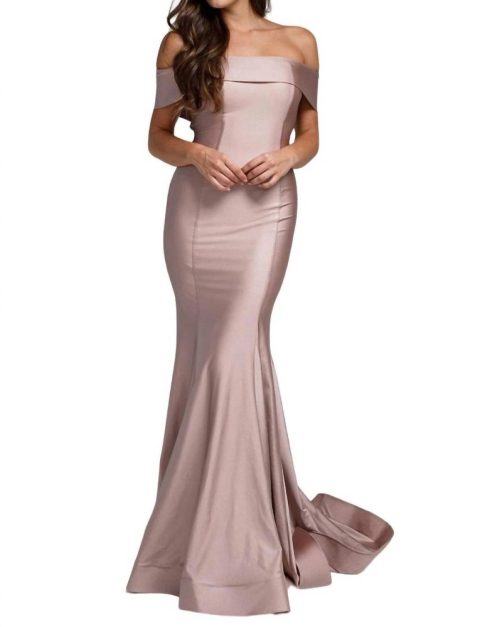 Lycra Off Shoulder Mermaid Dress In Dusty Rose 7833317802044