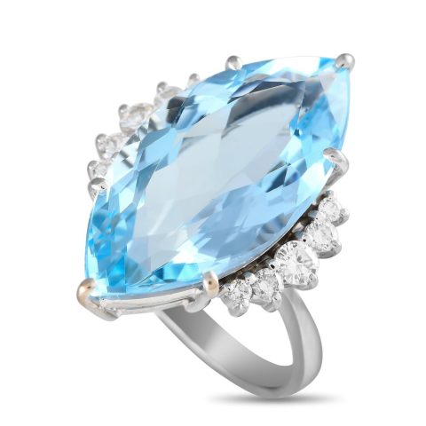 H. Stern 18K White Gold 0.35ct Diamond and Aquamarine Ring HS07-070824 7705564151868