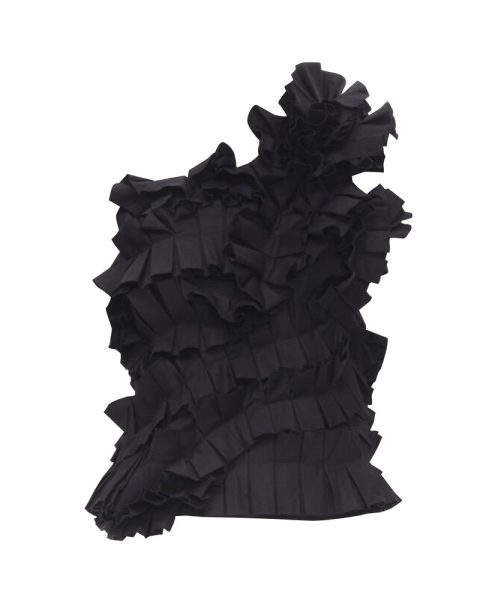 new BOTTEGA VENETA black pleated ruffle one shoulder corset bustier top 7705689718844