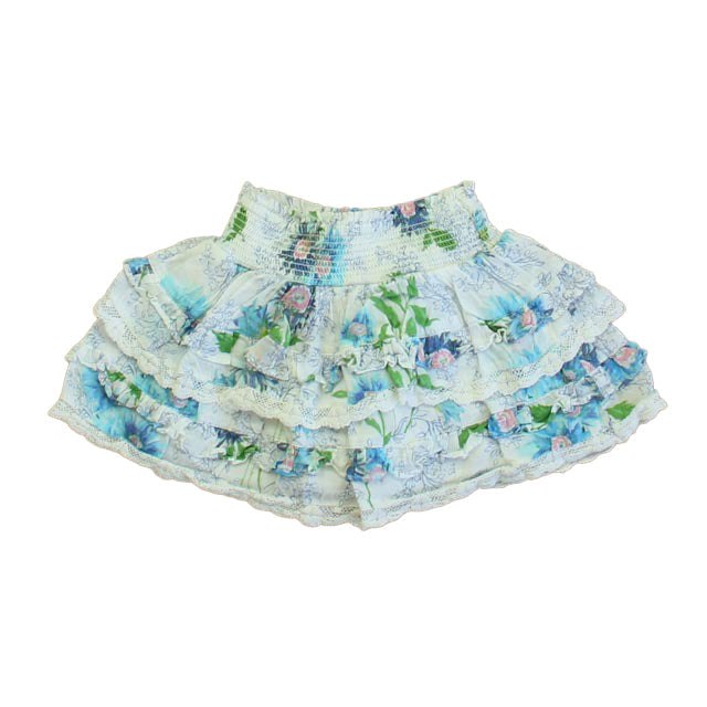 Love Shack Fancy Girls White | Blue Floral Skirt 7805844389948