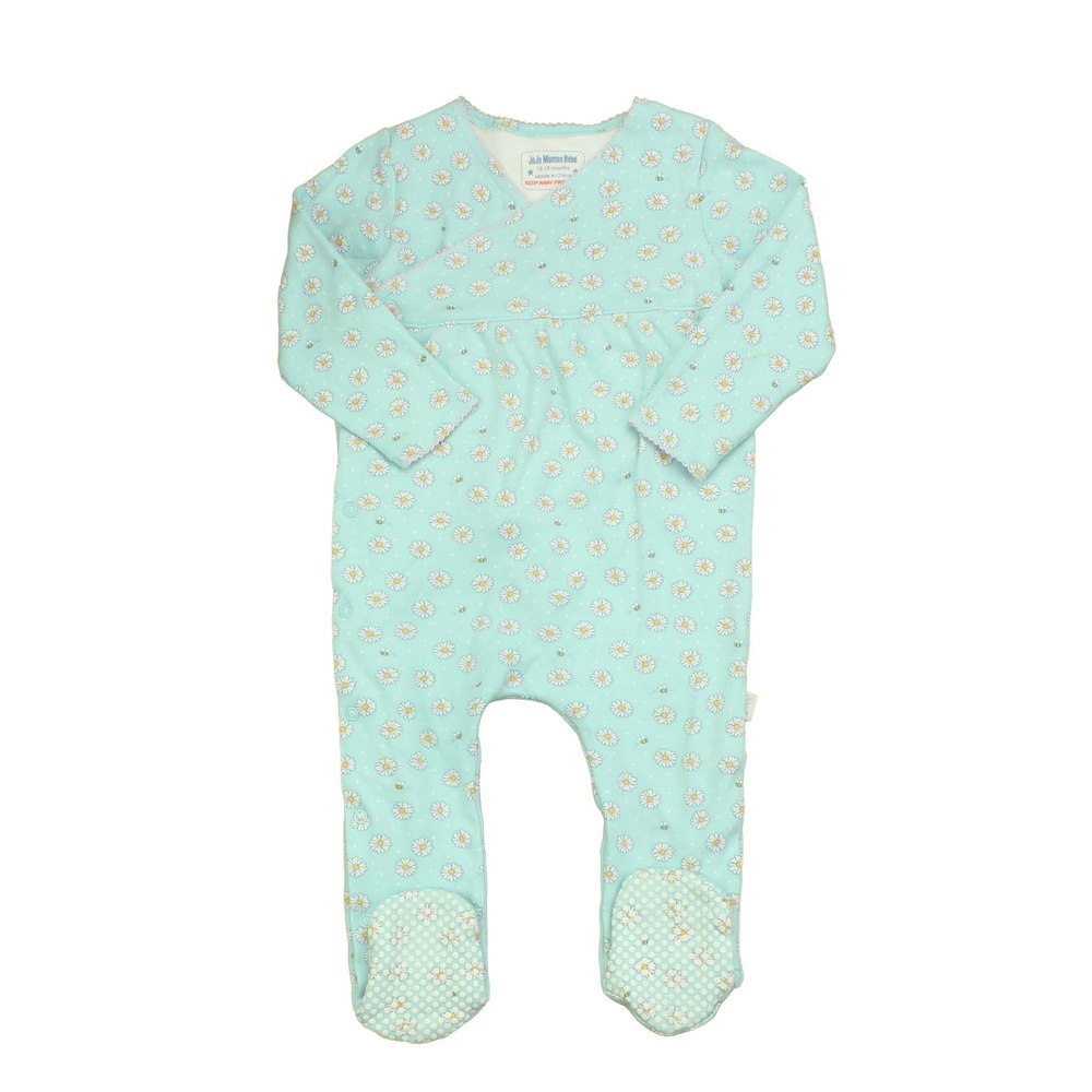 JoJo Maman Bebe Girls Blue | White | Daisies 1-piece footed Pajamas 7805844488252