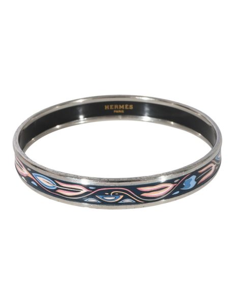 Hermès Narrow Enamel Bracelet With Pink & Blue Design Palladium Plated (67MM) 7705708986428