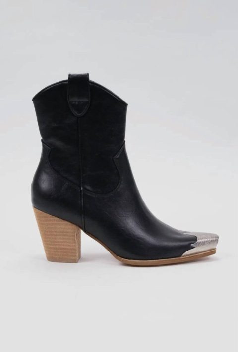 Women’s Dakota Metallic Tip Toe Cowboy Boots In Black 7833340543036