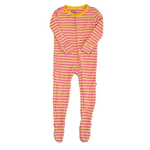 Kickee Pants Girls Pink | Orange Stripe 1-piece footed Pajamas 7805856186428