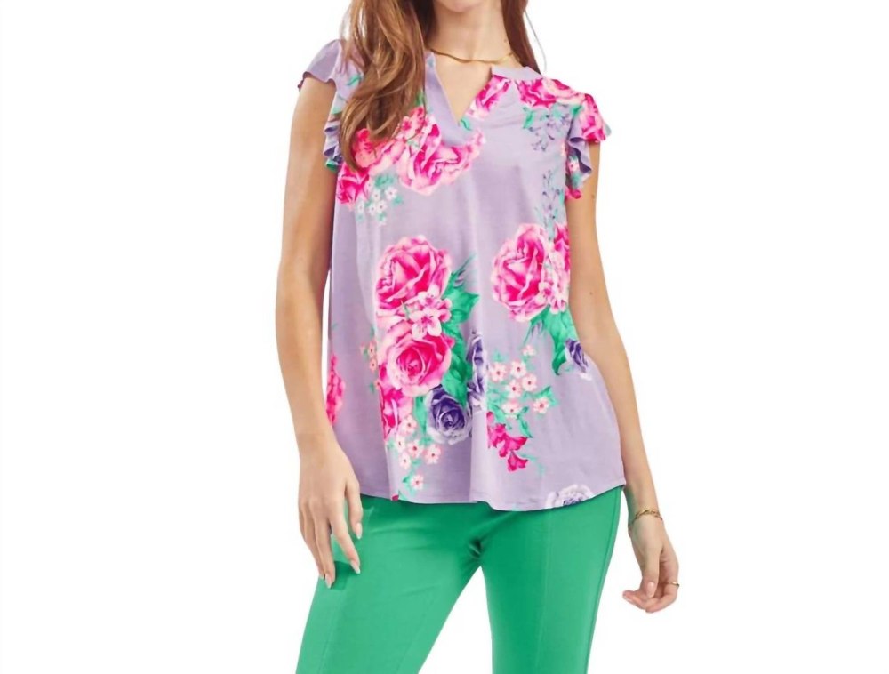 Flutter Sleeve Top In Lavender Floral 7833379143740