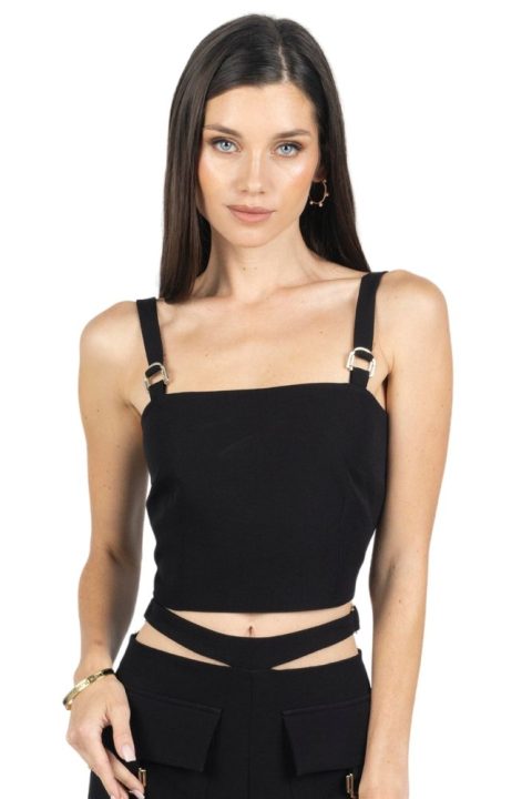 Kim Cropped Top With Buckles in Black 7705918636092