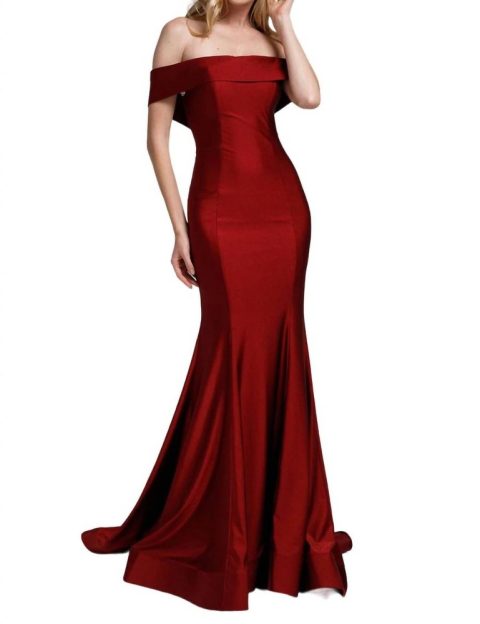 Lycra Off Shoulder Mermaid Dress In Burgundy 7833384517692