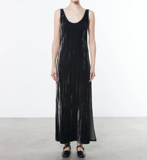 Silk Textured Velvet Tank Dress In Anthracite 7705927876668