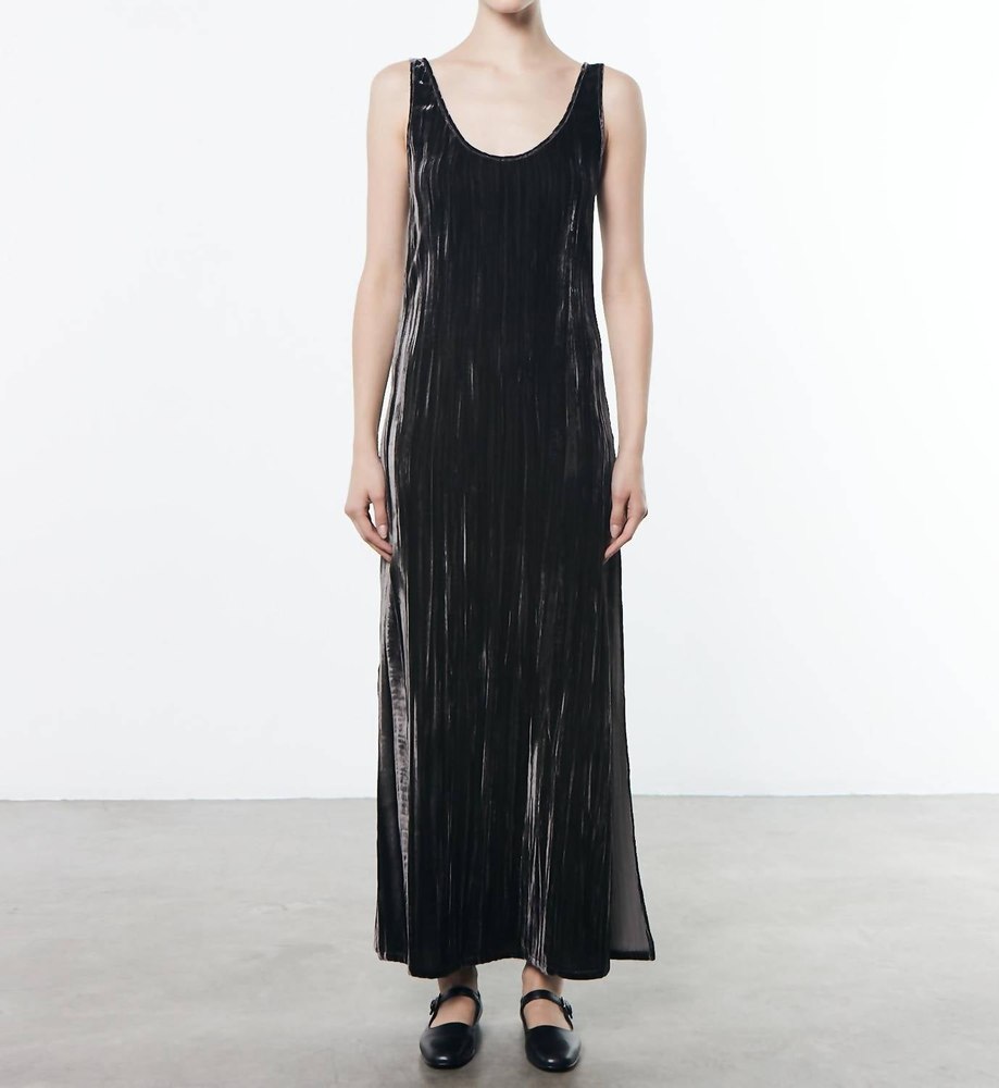 Silk Textured Velvet Tank Dress In Anthracite 7705927876668