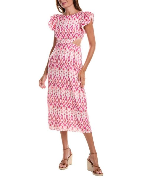 Sail to Sable Flutter Sleeve Linen-Blend Midi Dress 7705930039356