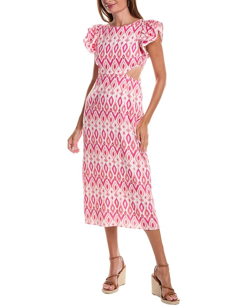 Sail to Sable Flutter Sleeve Linen-Blend Midi Dress 7705930039356