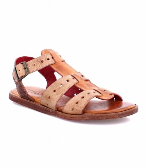 Women’s Flat Buckled Sandals In Sue Cafe Latte Rustic 7833388613692