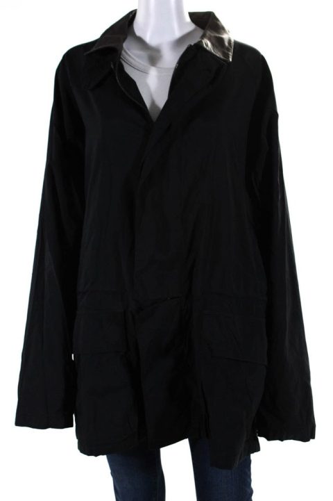 Loro Piana Womens Black Faux Leather Collar Full Zip Long Sleeve Jacket 7833388679228