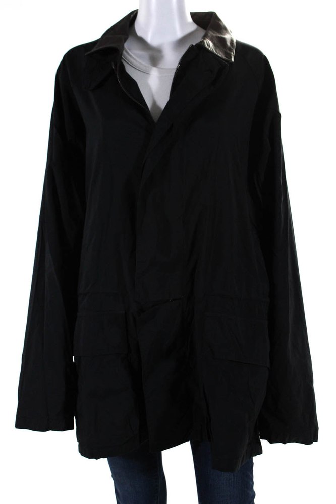 Loro Piana Womens Black Faux Leather Collar Full Zip Long Sleeve Jacket 7833388679228