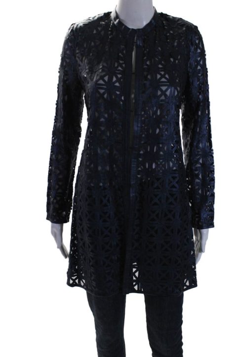 In Transit 2 Womens Navy Leather Mesh Crew Neck Long Sleeve Jacket 7833397035068
