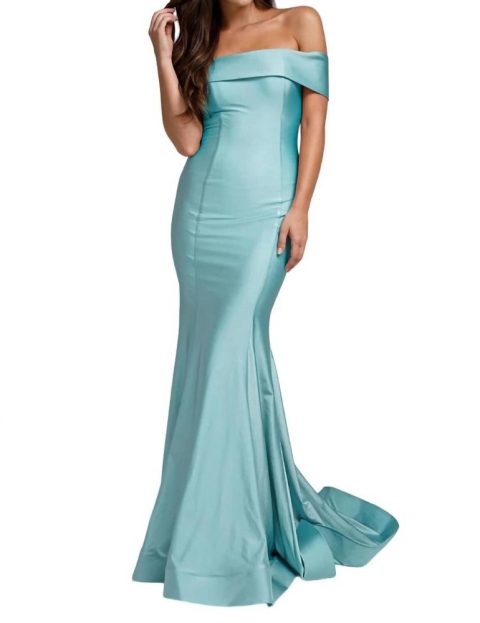 Lycra Off Shoulder Mermaid Dress In Light Blue 7833390874684