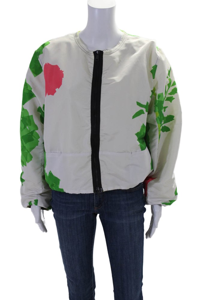 Rohka Womens Front Zip Abstract Cropped Summer Bomber Jacket White One 7833396281404