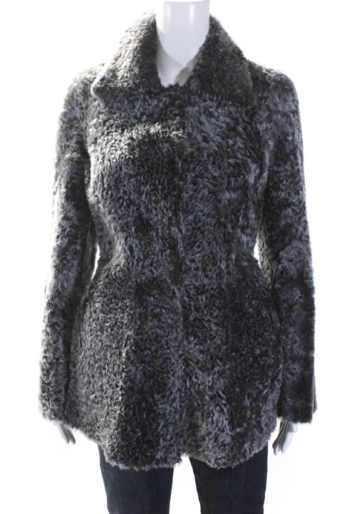 Alberta Ferretti Womens Leather Shearling Reversible Jacket Black Gray 7833398050876