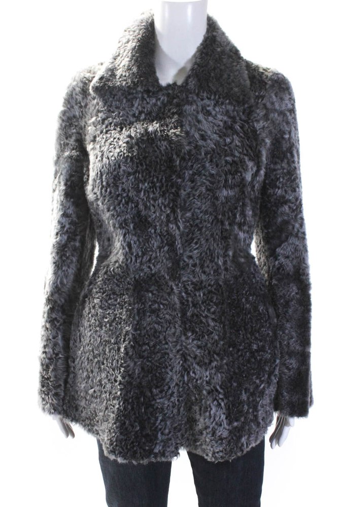 Alberta Ferretti Womens Leather Shearling Reversible Jacket Black Gray 7833398050876