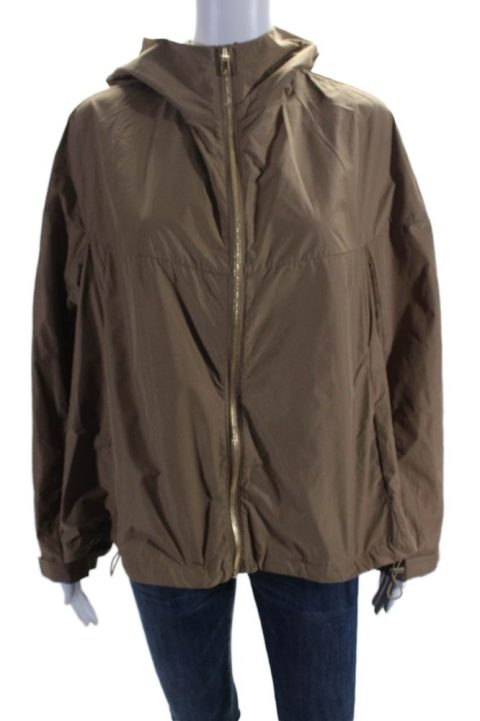 Lis Lareida Womens Walnut Gold Zip Hooded Long Sleeve Evelyn Jacket 7833407914044