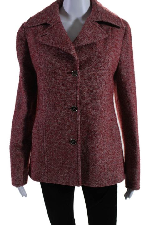 Isaia Napoli Womens Three Button Notched Lapel Blazer Jacket Red Wool 7833409159228